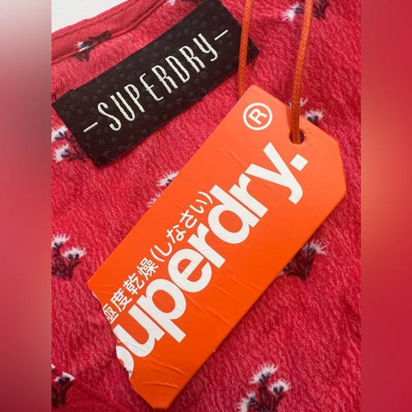 Superdry Sunny lace detail button front top in Red Ditsy Size: 6 NWT - Picture 3 of 11